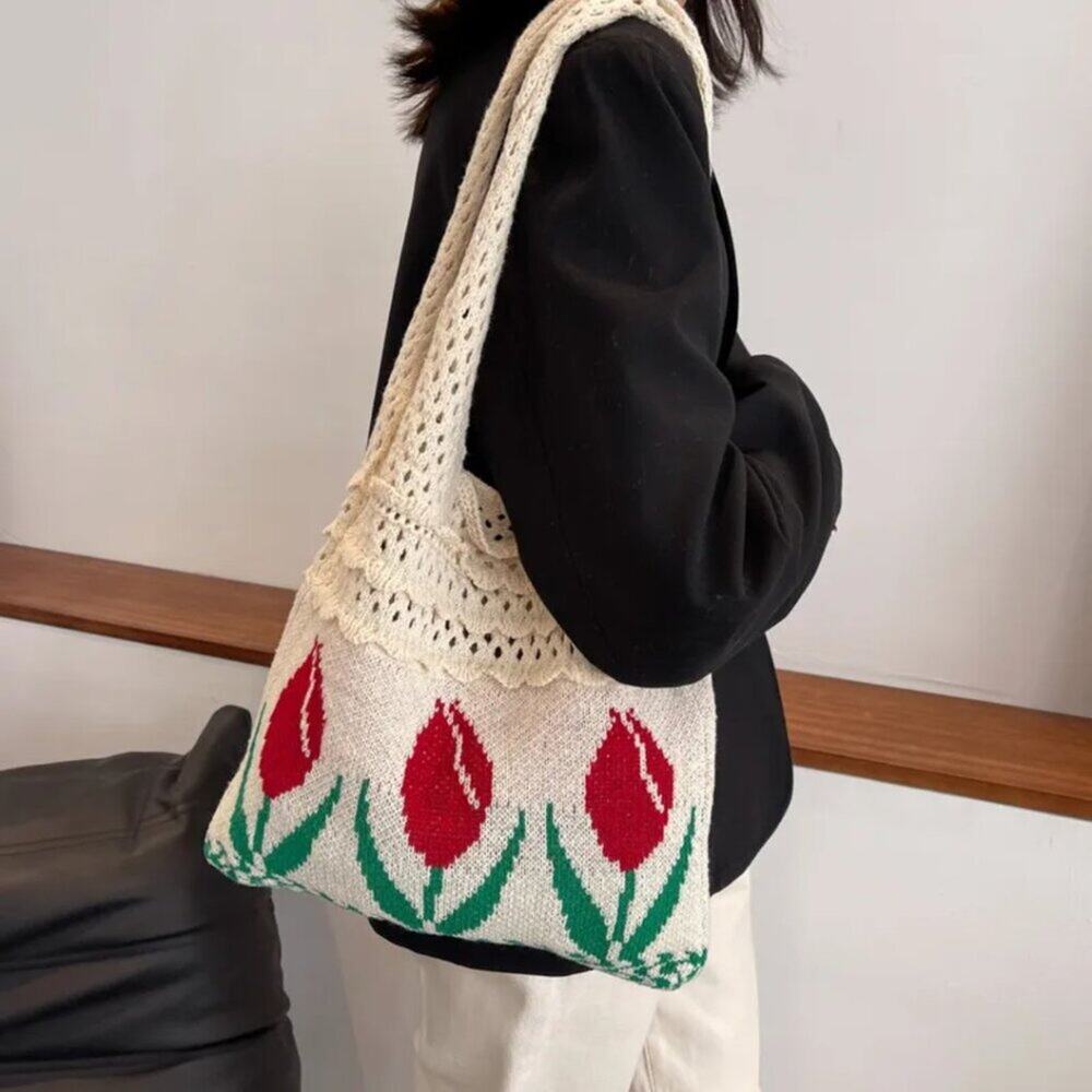 2/$30 NEW Tulip Crochet Farmers Market Tote Bag Cream Beige